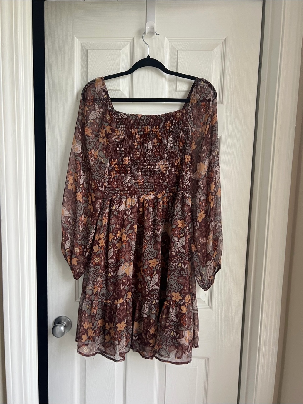 Gilli Burgundy Floral Mini Dress with Mustard and Cream Accents